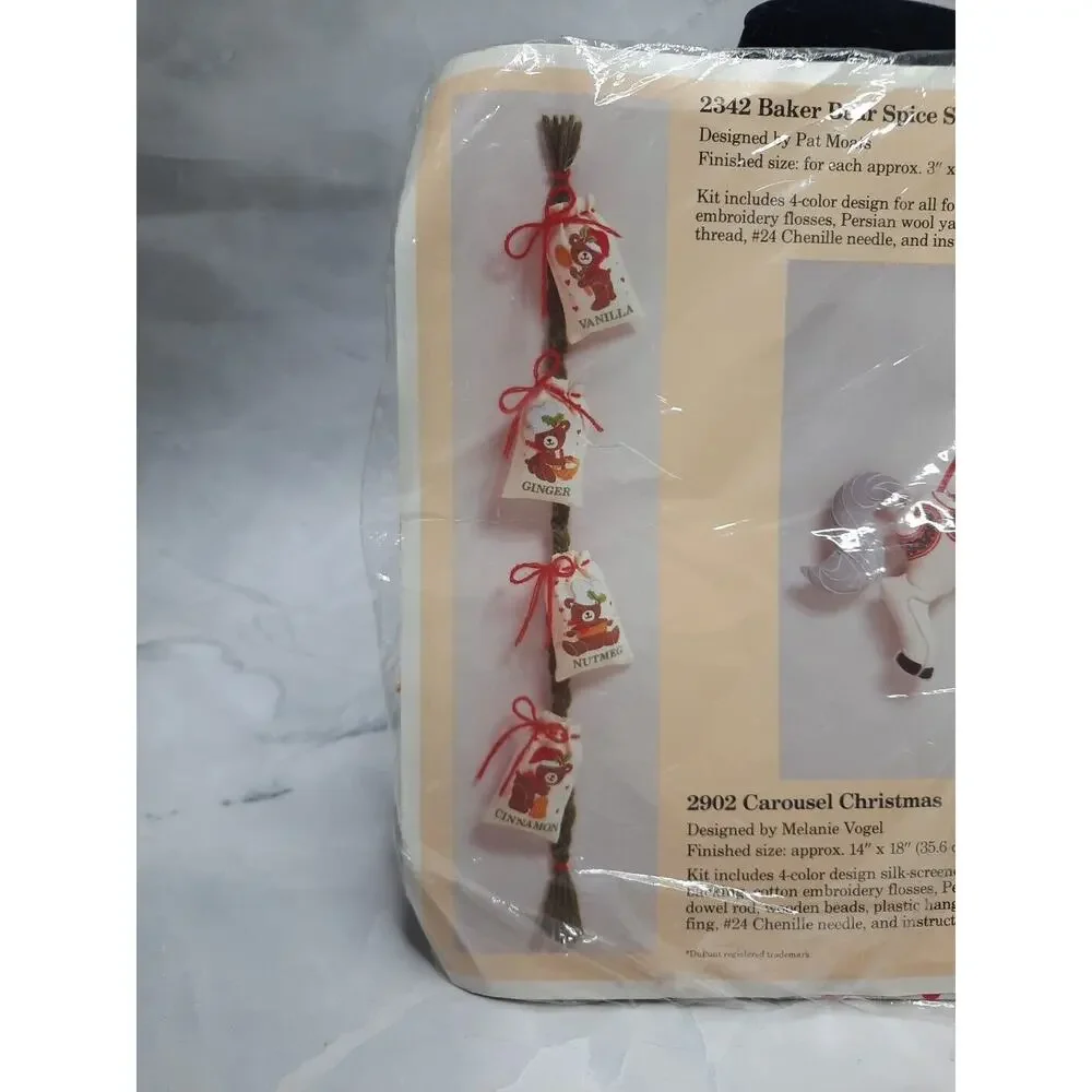 Vintage The Creative Circle Embroidery Kit 2342 Baker Bear Spice Sacks Christmas